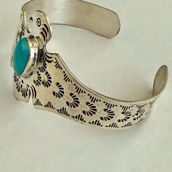 Southwestern Turquoise Cuff Sterling Silver Thunderbird Bracelet - Picture 3 of 7